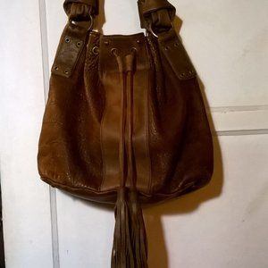 A.B.S. Genuine Brown Soft Leather Drawstring Bag